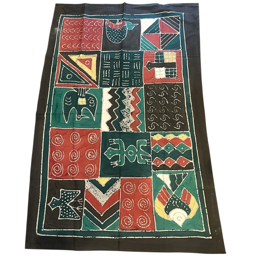 Vintage African Zimbabwe Batik Hand Painted 100% Cotton Wall Decor Tablecloth